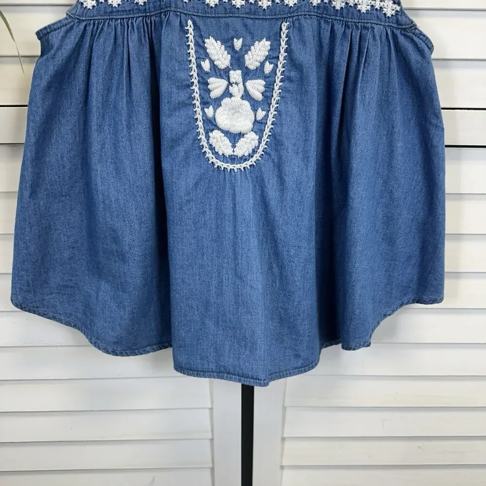Lovers + Friends Dream Catcher Tank‎ Top Blue Chambray Embroidered Boho Size XS - Picture 4 of 10